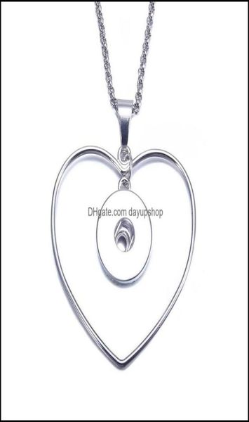 pendant necklaces noosa snap button jewelry heart circle necklace with link leather chain fit 18mm women drop delivery 202 dayup1383620, Silver