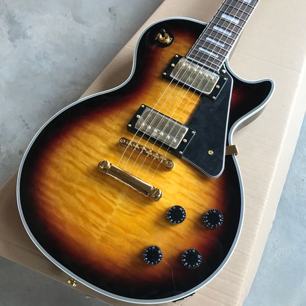 custom electric guitar, mahogany fingerboard, burst color maple quilt gold hardware, 58
custom electric guitar, mahogany fingerboard, burst color maple quilt gold hardware, 58