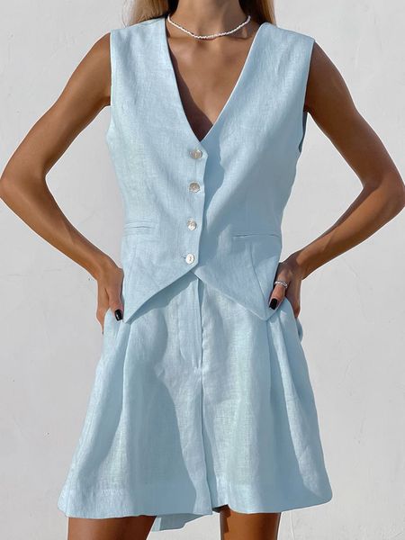 women's tracksuits 2023 summer white linen shorts set 2 pieces elegant blue vneck slim fashion cotton wide leg suits vacation 230506, Gray
women's tracksuits 2023 summer white linen shorts set 2 pieces elegant blue vneck slim fashion cotton wide leg suits vacation 230506, Gray