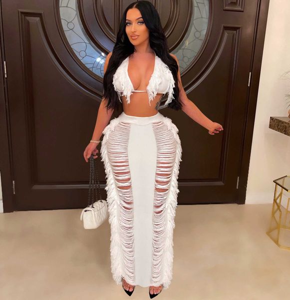 two piece dress perl white tassel matching skirt set open back up braskirt suit two piece set women outfit j230506
two piece dress perl white tassel matching skirt set open back up braskirt suit two piece set women outfit j230506