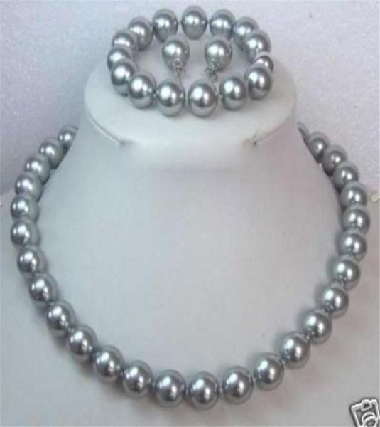 10mm grey shell pearl necklace bracelet earring set jewelry sets5144410, Slivery;golden