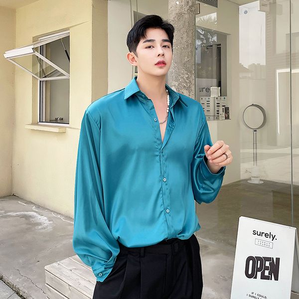 men's casual shirts fashion satin silky long sleeve shirt korean style vintage elegant camisa mens harajuku silk blusas 230506, White;black
men's casual shirts fashion satin silky long sleeve shirt korean style vintage elegant camisa mens harajuku silk blusas 230506, White;black