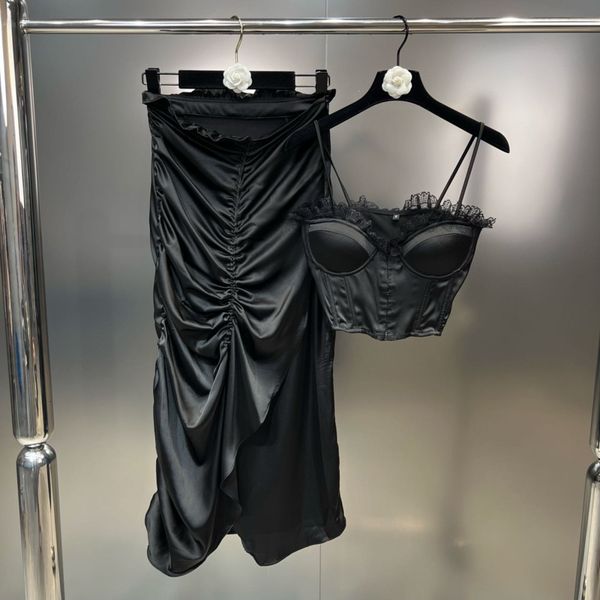 two piece dress borvemays summer sleeveless black lace tank high waist kneelength pleated skirts twopiece set fashion 230506, White
two piece dress borvemays summer sleeveless black lace tank high waist kneelength pleated skirts twopiece set fashion 230506, White