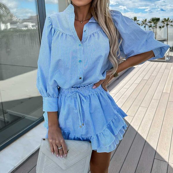 two piece dress office lady striped print twopiece set women 2023 spring single breasted blouse ruffle aline skirts suit casual chic outfits, White
two piece dress office lady striped print twopiece set women 2023 spring single breasted blouse ruffle aline skirts suit casual chic outfits, White