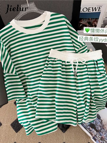 women's tracksuits jielur preppy style women two pieces set loose blue green black striped elastic waist wide leg shorts sport sets sum, Gray
women's tracksuits jielur preppy style women two pieces set loose blue green black striped elastic waist wide leg shorts sport sets sum, Gray