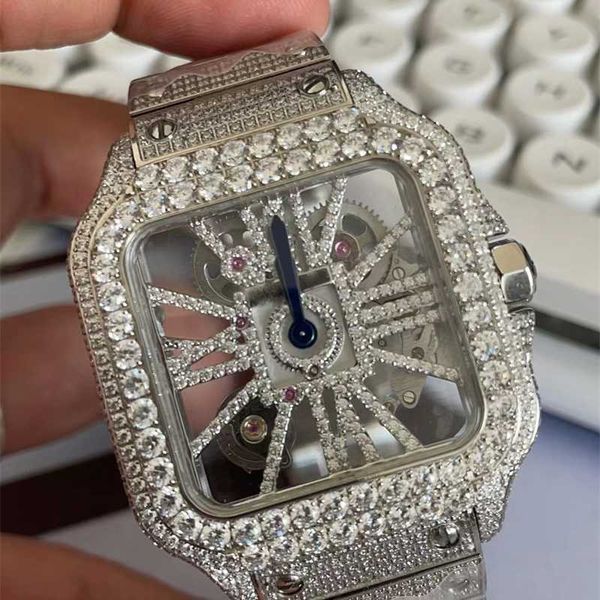 cartir 2023 new swiss ronda 4s20 quartz men's watch completely ice out diamond watch ring roman marker skeleton dial sapphire glass