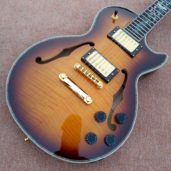 custom electric guitar, abalone flower inlaid rose wood fingerboard, flame maple up and down, double convex, 2f hole258
custom electric guitar, abalone flower inlaid rose wood fingerboard, flame maple up and down, double convex, 2f hole258