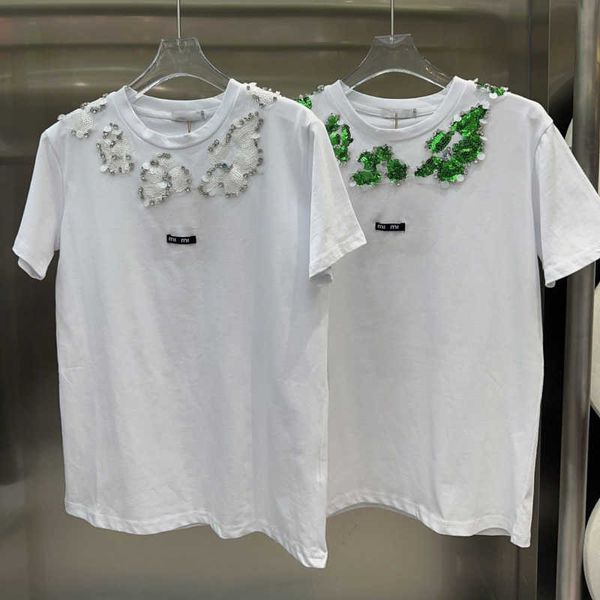 miu cotton t shirt women handmade beaded tshirt fashion designer t shirts summer 3d embroidery short sleeved tshirts round neck tee pullover, White
miu cotton t shirt women handmade beaded tshirt fashion designer t shirts summer 3d embroidery short sleeved tshirts round neck tee pullover, White