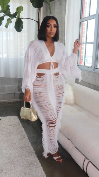 two piece dress crochet beach cover up long sleeve tassel bodycon long skirt set summer outfits women solid beach party dress suit j230506, White
two piece dress crochet beach cover up long sleeve tassel bodycon long skirt set summer outfits women solid beach party dress suit j230506, White