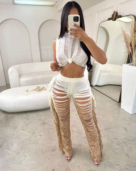 women's two piece pants crochet tie dye hollow out tank assel knit long bikini swimwear cover up 2023 women fashion beach 2 set 230506, White
women's two piece pants crochet tie dye hollow out tank assel knit long bikini swimwear cover up 2023 women fashion beach 2 set 230506, White