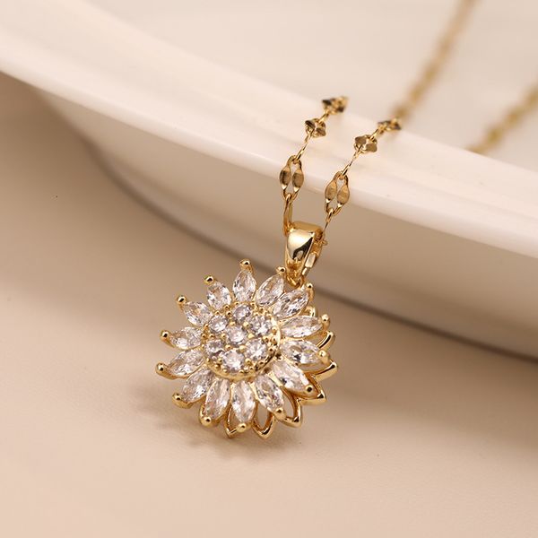 pendant necklaces doublelayer rotatable sunflower for women chain choker stainless steel jewelry accessories items 230506, Silver
pendant necklaces doublelayer rotatable sunflower for women chain choker stainless steel jewelry accessories items 230506, Silver