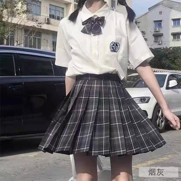 two piece dress college style school girl japanese jk uniform short sleeve student embroidery shirt kawaii pleated plaid mini skirt 2 set 23, White
two piece dress college style school girl japanese jk uniform short sleeve student embroidery shirt kawaii pleated plaid mini skirt 2 set 23, White