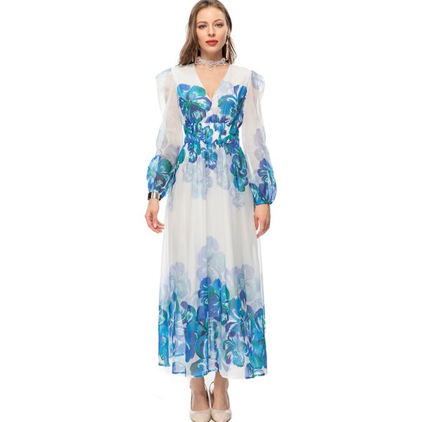 women's runway dresses v neck long puff sleeves floral printed high street fashion designer maxi vestidos, Black
women's runway dresses v neck long puff sleeves floral printed high street fashion designer maxi vestidos, Black