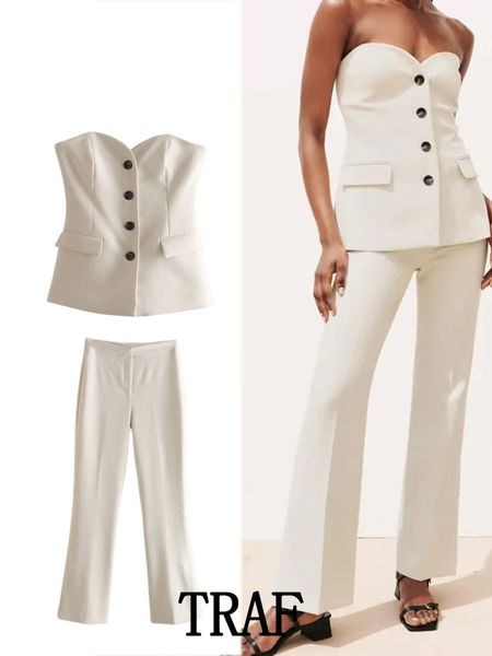 women's two piece pants traf 2023 woman 2 pieces vest sets single breasteed filp over underwear split straight trousers causal women su, White
women's two piece pants traf 2023 woman 2 pieces vest sets single breasteed filp over underwear split straight trousers causal women su, White