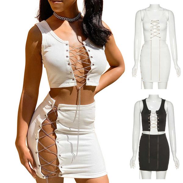 two piece dress women chain bandage cross lace up sleeveless crop and mini skirt two piece set hollow grommet party club set j230506, White
two piece dress women chain bandage cross lace up sleeveless crop and mini skirt two piece set hollow grommet party club set j230506, White