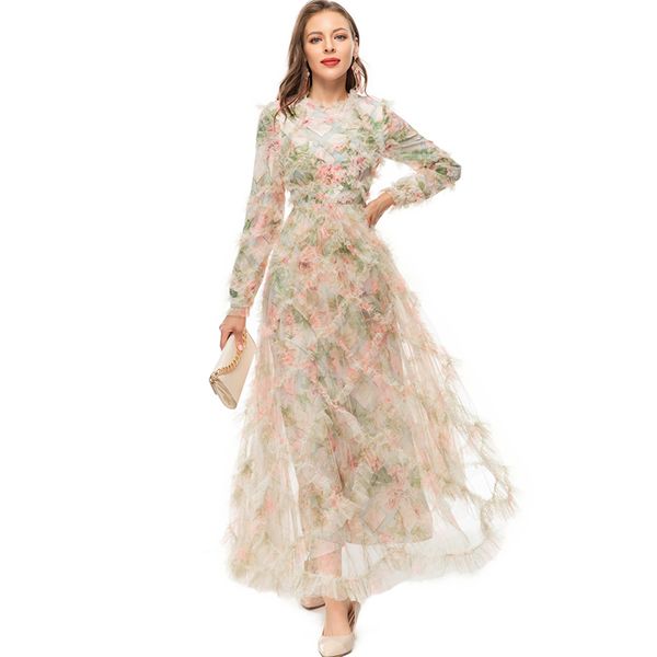 women's runway dresses o neck long sleeves appliques ruffles floral printed fashion designer maxi party prom gown, Black
women's runway dresses o neck long sleeves appliques ruffles floral printed fashion designer maxi party prom gown, Black