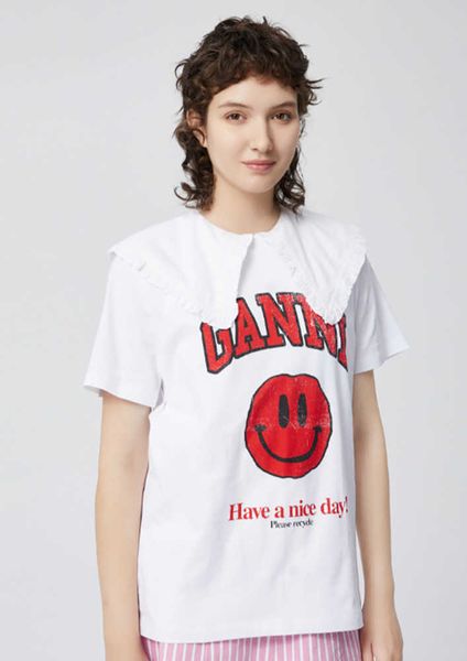 gan 23ss women designer t shirt summer cotton classic smiling face pattern loose versatile tees round neck fashion short sleeve, White
gan 23ss women designer t shirt summer cotton classic smiling face pattern loose versatile tees round neck fashion short sleeve, White