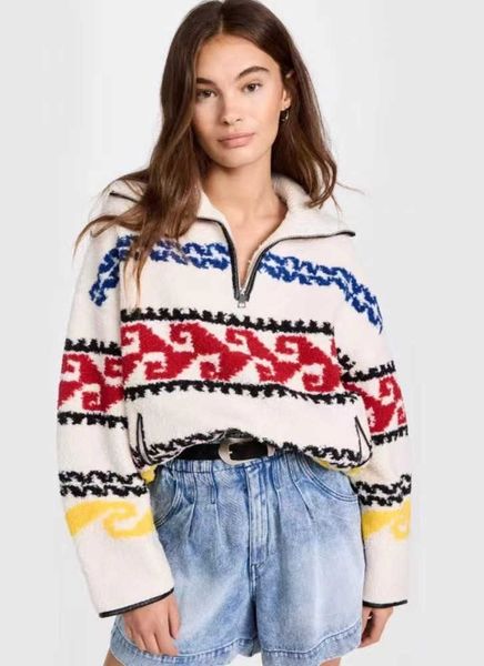 isabel marant women designer sweater coats fashion new knitted pullover sweater with half zipper collar fleece jacket, White
isabel marant women designer sweater coats fashion new knitted pullover sweater with half zipper collar fleece jacket, White