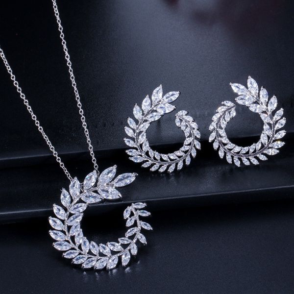 fashion luxury designer jewelry set woman earrings necklace leaf white aaa cubic zirconia copper necklaces for bride wedding engagement acce, Silver
fashion luxury designer jewelry set woman earrings necklace leaf white aaa cubic zirconia copper necklaces for bride wedding engagement acce, Silver