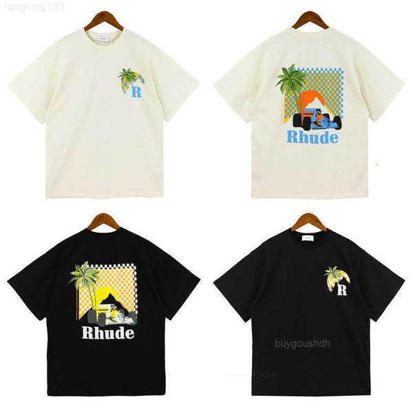 rhude men's printed t-shirt 2023 summer new coconut tree short sleeve, White;black 
rhude men's printed t-shirt 2023 summer new coconut tree short sleeve, White;black