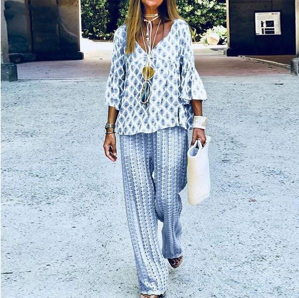 women's two piece pant print loose straight pants set spring v neck half sleeve tshirt and long 2pcs bohemia vintage ladies casual 2305, White
women's two piece pant print loose straight pants set spring v neck half sleeve tshirt and long 2pcs bohemia vintage ladies casual 2305, White