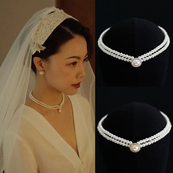 vintage western style bridal wedding necklace double layer pearl necklace simple neckchain versatile wedding accessories, Silver
vintage western style bridal wedding necklace double layer pearl necklace simple neckchain versatile wedding accessories, Silver