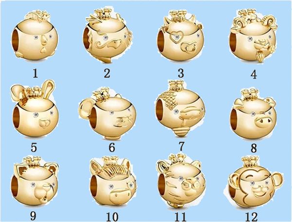925 silver beads charms fit pandora charm zodiac loose bead bracelet new year, Black