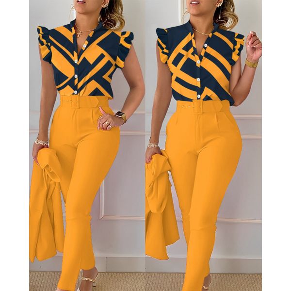 women's two piece pants 2023 spring summer casual women sets print flounce sleeve vneck belt long set office lady suit 230506, White
women's two piece pants 2023 spring summer casual women sets print flounce sleeve vneck belt long set office lady suit 230506, White