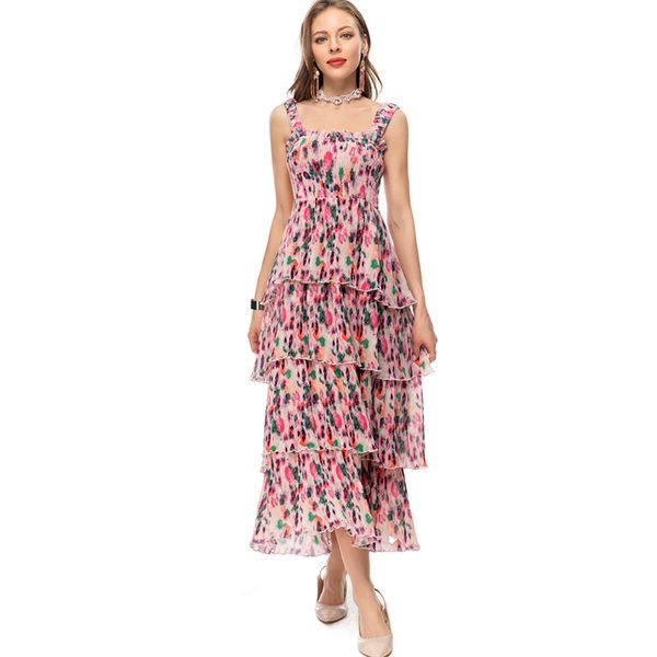 women's runway dresses spaghetti straps flexible bodie tiered ruffles printed fashion holiday summer vestidos, Black
women's runway dresses spaghetti straps flexible bodie tiered ruffles printed fashion holiday summer vestidos, Black