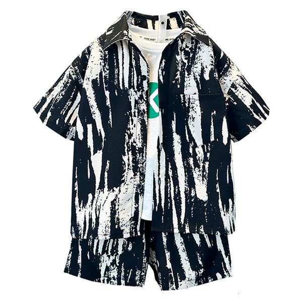 clothing sets boys summer clothes blouse short suit for striped boy outfit casual style children's costume 230506, White