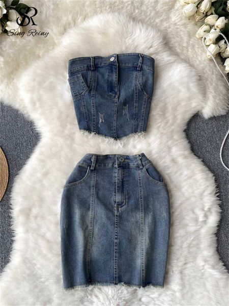 two piece dress singreiny summer denim two pieces suits strapless zipper hort bodycon tassel skirt women weet streetwear sets j230506, White
two piece dress singreiny summer denim two pieces suits strapless zipper hort bodycon tassel skirt women weet streetwear sets j230506, White