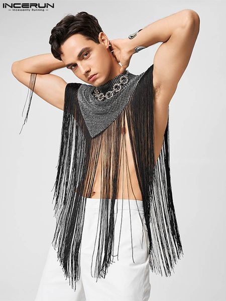 men' tank incerun men irregular vests tassel patchwork turtleneck sleeveless casual cloak ponchos streetwear 2023 fashion 230506, White;black
men' tank incerun men irregular vests tassel patchwork turtleneck sleeveless casual cloak ponchos streetwear 2023 fashion 230506, White;black