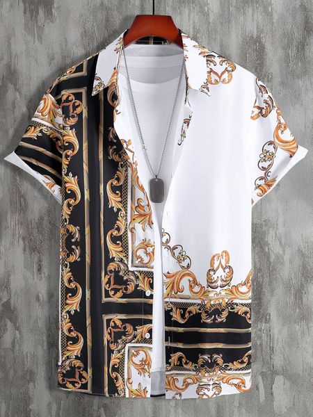 men's casual shirts men random baroque and scarf print button up shirt without tee 230506, White;black
men's casual shirts men random baroque and scarf print button up shirt without tee 230506, White;black