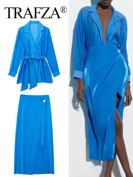 two piece dress trafza women elegant blouse skirts set long sleeve belt shirt high waist front split side zipper slim casual streetwear 2305, White
two piece dress trafza women elegant blouse skirts set long sleeve belt shirt high waist front split side zipper slim casual streetwear 2305, White