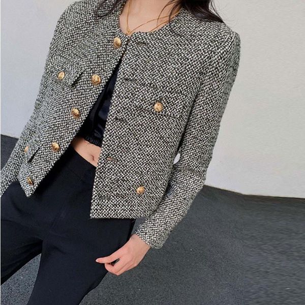 jackets new autumn winter korean women's single breasted brand luxury chic tweed woolen coat retro suit jacket casaco outwear, Black;brown 
jackets new autumn winter korean women's single breasted brand luxury chic tweed woolen coat retro suit jacket casaco outwear, Black;brown