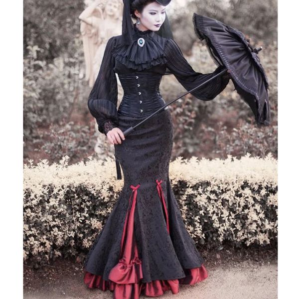 gothic black and burgundy prom dresses long sleeves mermaid medieval victorian special occasion gowns high neck corset plus size evening dre
gothic black and burgundy prom dresses long sleeves mermaid medieval victorian special occasion gowns high neck corset plus size evening dre