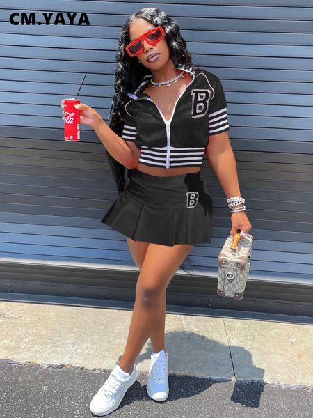 two piece dress cmyaya mini pleated skirts suit for women 2022 summer baseball short sleeve jacket matching two 2 piece set outfits tracksui, White
two piece dress cmyaya mini pleated skirts suit for women 2022 summer baseball short sleeve jacket matching two 2 piece set outfits tracksui, White