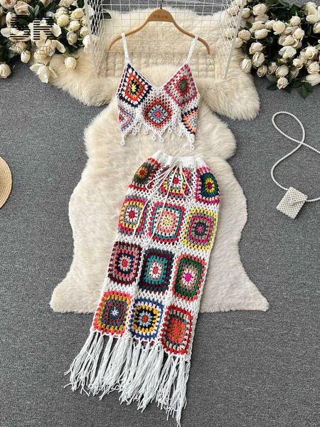two piece dress singreiny hook design two piece knitted set irregular camisole hollow out elastic waist long skirt vacation fashion tassel s, White
two piece dress singreiny hook design two piece knitted set irregular camisole hollow out elastic waist long skirt vacation fashion tassel s, White