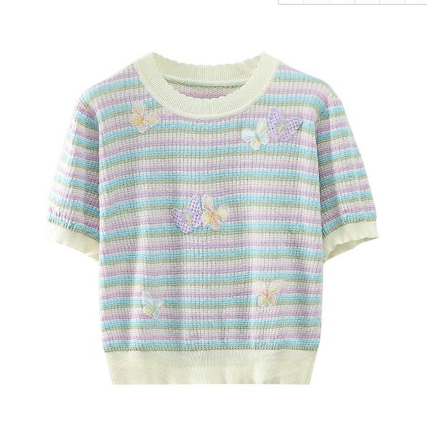 319 2023 runway summer brand same style sweater short sleeve pullover crew neck pink embroidery striped fashion clothes womens yuecheng, White;black
319 2023 runway summer brand same style sweater short sleeve pullover crew neck pink embroidery striped fashion clothes womens yuecheng, White;black