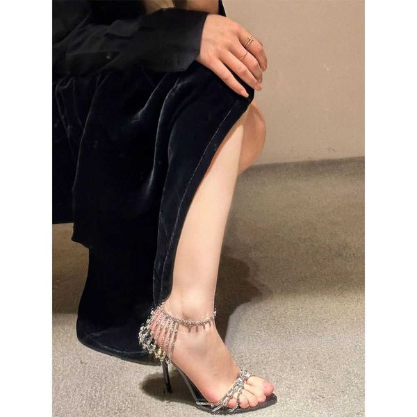 park choi ying's same rhinestone chain high heels 2023 spring new celebrity style slim heel sandals for women, Black
park choi ying's same rhinestone chain high heels 2023 spring new celebrity style slim heel sandals for women, Black