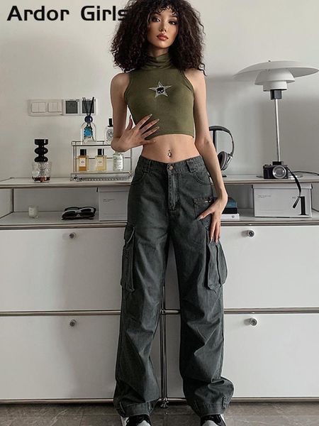 women s pants s y2k high street denim cargo women gray big pocket slim female straight waist vintage casual lady baggy trousers 230508, Black;white
women s pants s y2k high street denim cargo women gray big pocket slim female straight waist vintage casual lady baggy trousers 230508, Black;white