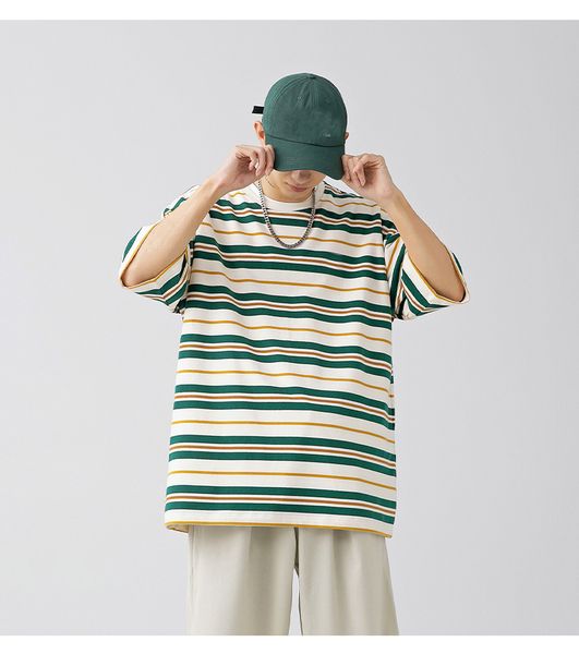 tide brand retro color contrast striped t-shirt men's spring and summer new loose couple style short sleeves, White;black
tide brand retro color contrast striped t-shirt men's spring and summer new loose couple style short sleeves, White;black