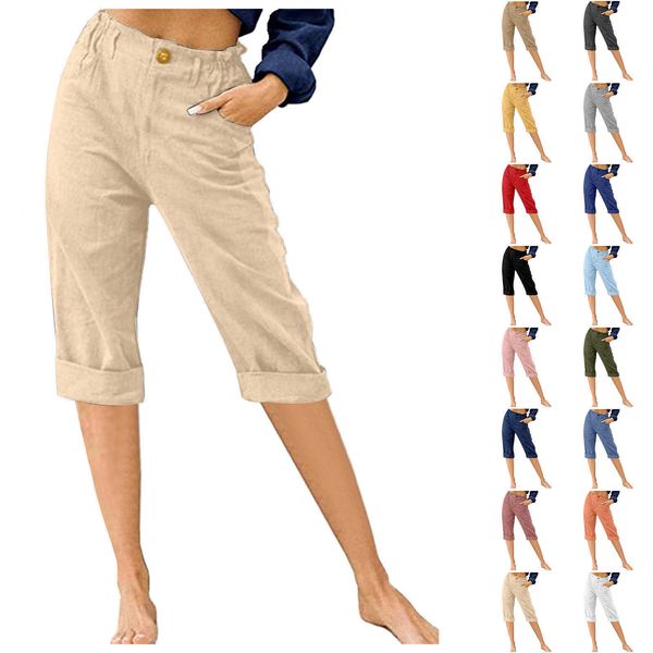 cotton linen calf pants summer high waist button pocket harem women loose trousers, White
cotton linen calf pants summer high waist button pocket harem women loose trousers, White