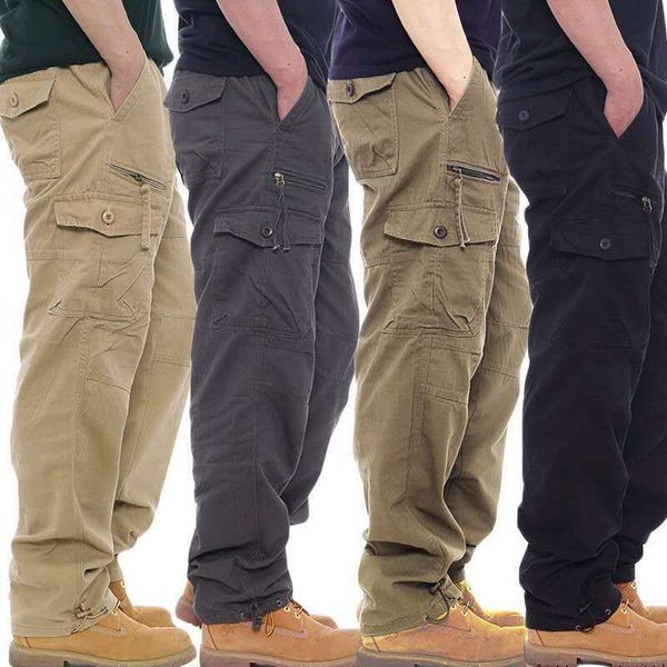 

mens pants cotton cargo men overalls army military style tactical workout straight trousers outwear casual multi pocket baggy 230506, Black