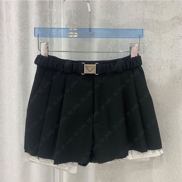 women shorts triangle metal buckle decorative short summer lady high waist slim pant, White;black
women shorts triangle metal buckle decorative short summer lady high waist slim pant, White;black