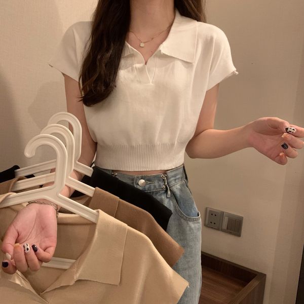 women's t-shirt knitted tees y2k solid cropped tees camisetas girl clothing streetwear short sleeve polo t shirts black ropa de mujer, White
women's t-shirt knitted tees y2k solid cropped tees camisetas girl clothing streetwear short sleeve polo t shirts black ropa de mujer, White