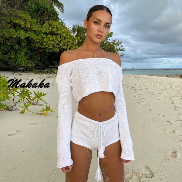 women's swimwear makaka-knit stripe crop shorts sets women casual long sleeve lace up female suits autumn beach holiday lady suit y23, White;black
women's swimwear makaka-knit stripe crop shorts sets women casual long sleeve lace up female suits autumn beach holiday lady suit y23, White;black