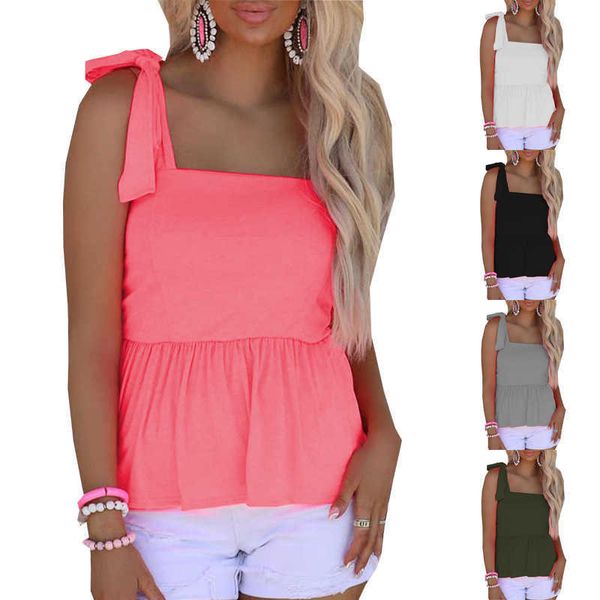 2023 women's summer tank with strap waist shrinking solid color pullover for women, White
2023 women's summer tank with strap waist shrinking solid color pullover for women, White