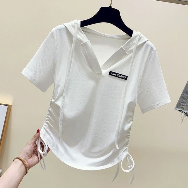 women's t-shirt 98% cotton t-shirts women irregular drawcord short t shirt casual hooded short sleeve summer trend tshirt y2k clothes, White
women's t-shirt 98% cotton t-shirts women irregular drawcord short t shirt casual hooded short sleeve summer trend tshirt y2k clothes, White