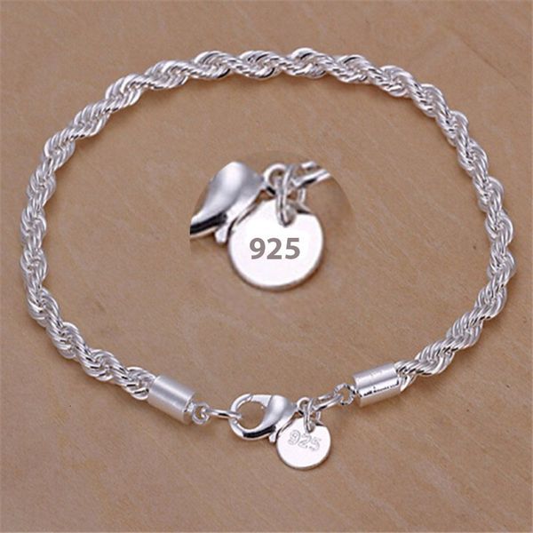 chain 925 sterling silver 4mm women men chain male twisted rope bracelets fashion jewelry 230508, Black
chain 925 sterling silver 4mm women men chain male twisted rope bracelets fashion jewelry 230508, Black